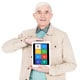 Das Logo für senioren-tablet.com zeigt einen alten Mann mit einem Tablet in der Hand